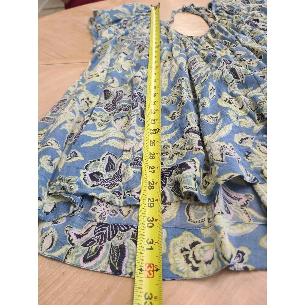 Free People Tunic Top /dress Womens S Blue Floral Short Sleeve Boho Pockets